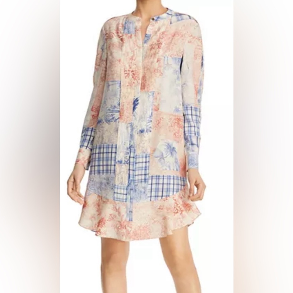 Tory Burch Multicolor Patchwork Long Sleeve Dress